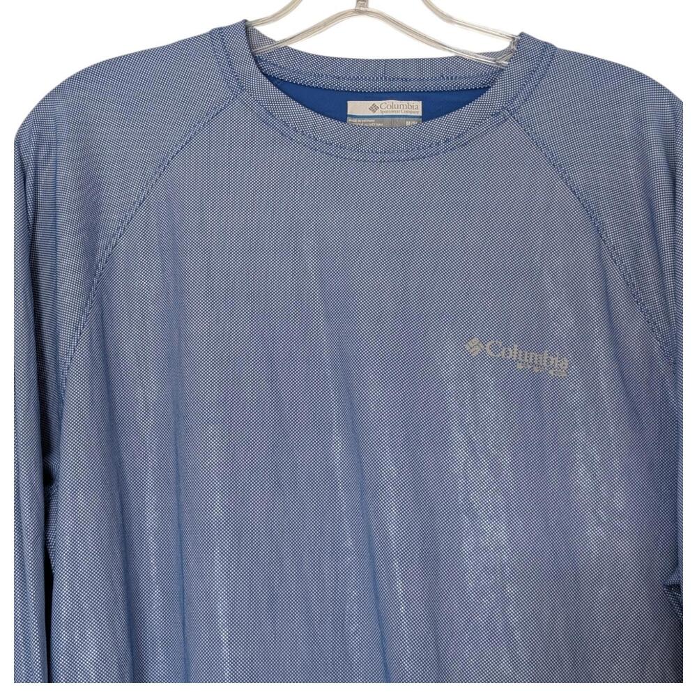 Columbia PFG‎ Shirt Mens Medium Blue Long Sleeve Performance Fishing Raglan